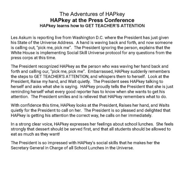 HAPkey at the Press Conference Story, Questions & Color Sheets
